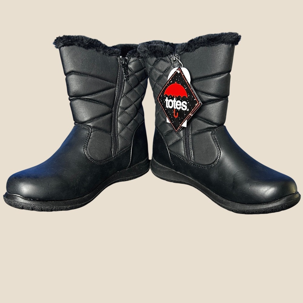 NWT Totes Womens Black Minneapolis Quilted Snow Boots Sz 10M Waterproof Winter